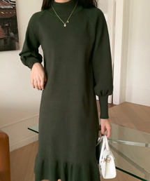 ボリューム袖 フレアニットワンピース