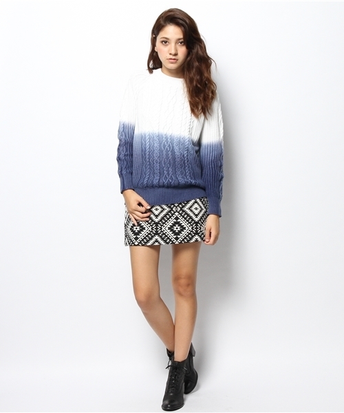 Planet blue world（プラネットブルーワールド）の「ｵﾝﾌﾞﾚｰ地柄ﾆｯﾄﾌﾟﾙｵｰﾊﾞｰ【Planet blue world】（ニット/セーター・レディース・ネイビー・MEDIUM）」の6枚目の写真