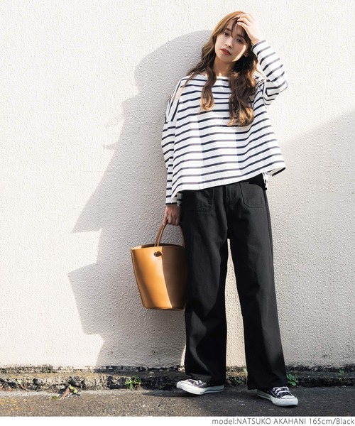 coca(coca)(コカ)の「チノバギーパンツ(チノパンツ・レディース・ブラック/アイボリー・ONE SIZE)」の6枚目の写真