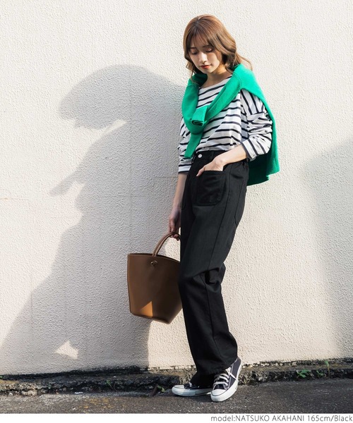 coca(coca)(コカ)の「チノバギーパンツ(チノパンツ・レディース・ブラック/アイボリー・ONE SIZE)」の4枚目の写真