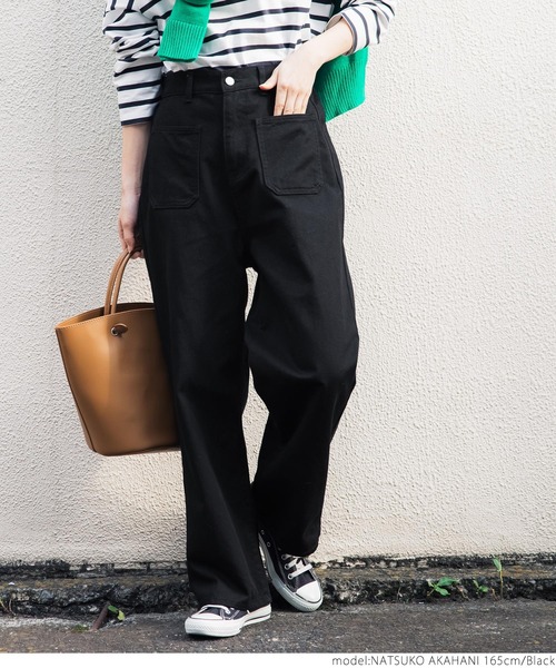 coca(coca)(コカ)の「チノバギーパンツ(チノパンツ・レディース・ブラック/アイボリー・ONE SIZE)」の5枚目の写真