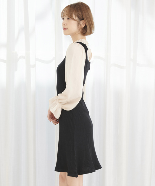 TITTY&CO.（ティティーアンドコー）の「ラメシフォンドッキングワンピース（ワンピース・レディース・ライトブルー/ブラック/ライトグリーン・SMALL/MEDIUM）」の4枚目の写真