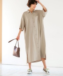 【LUXE】背面ギャザーBIGシャツロングワンピース