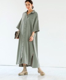 【LUXE】背面ギャザーBIGシャツロングワンピース