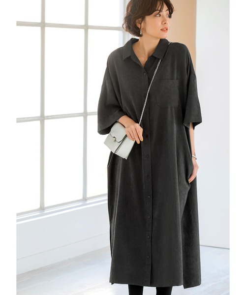 STYLE DELI(スタイルデリ)の「【LUXE】背面ギャザーBIGシャツロングワンピース(シャツワンピース・レディース・サンドベージュ/セージグリーン/スミクロ・01/02)」の12枚目の写真