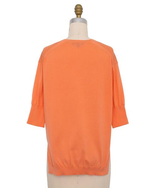 Drawer 16G天竺編みコットンクルーネックノースリーブニット　オレンジ Drawer 16G天竺コットンクルーネックノースリーブニットオレンジ