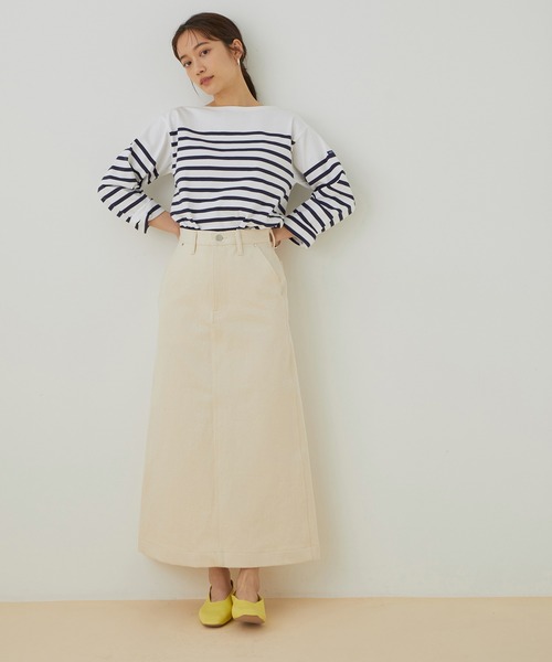 ADAM ET ROPE'(アダムエロペ)の「【BIGJOHN】別注HIGH-SLIT MAXI SKIRT(デニムスカート・レディース・オフホワイト/カーキ・M/S)」の22枚目の写真