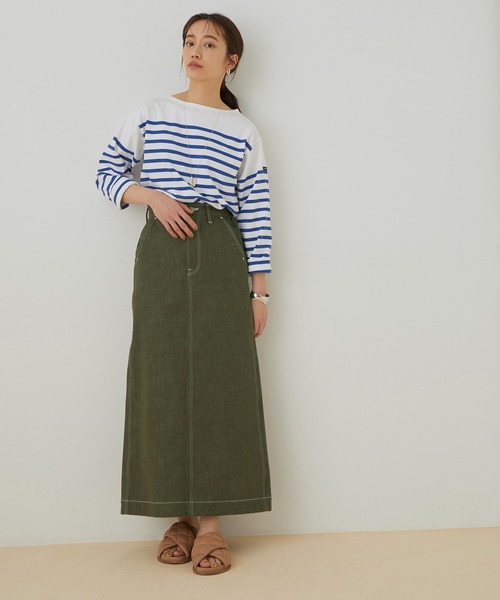 ADAM ET ROPE'(アダムエロペ)の「【BIGJOHN】別注HIGH-SLIT MAXI SKIRT(デニムスカート・レディース・オフホワイト/カーキ・M/S)」の11枚目の写真