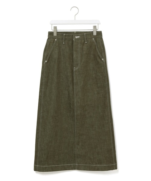 ADAM ET ROPE'(アダムエロペ)の「【BIGJOHN】別注HIGH-SLIT MAXI SKIRT(デニムスカート・レディース・オフホワイト/カーキ・M/S)」の4枚目の写真