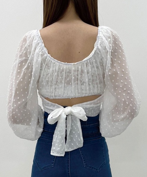 SPIGA（スピーガ）の「バックリボンレースショート丈オフショル（シャツ/ブラウス・レディース・ホワイト/ブラック・FREE）」の10枚目の写真