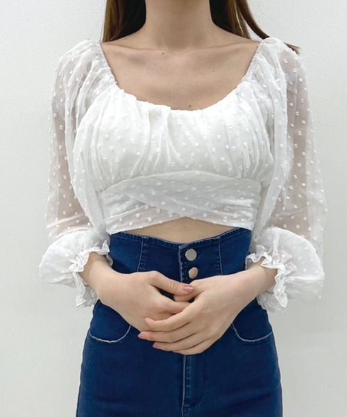 SPIGA（スピーガ）の「バックリボンレースショート丈オフショル（シャツ/ブラウス・レディース・ホワイト/ブラック・FREE）」の9枚目の写真