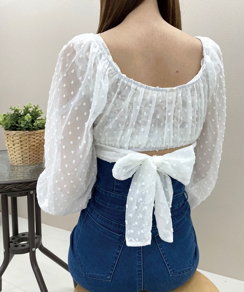 SPIGA（スピーガ）の「バックリボンレースショート丈オフショル（シャツ/ブラウス・レディース・ホワイト/ブラック・FREE）」の6枚目の写真