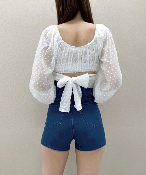 SPIGA（スピーガ）の「バックリボンレースショート丈オフショル（シャツ/ブラウス・レディース・ホワイト/ブラック・FREE）」の5枚目の写真