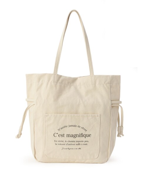 pink adobe（ピンクアドベ）の「◆キャンバスロゴポケット巾着トートバッグ（トートバッグ・レディース・ブラック/グレー/ブルー/アイボリー/ライトベージュ・00）」の2枚目の写真