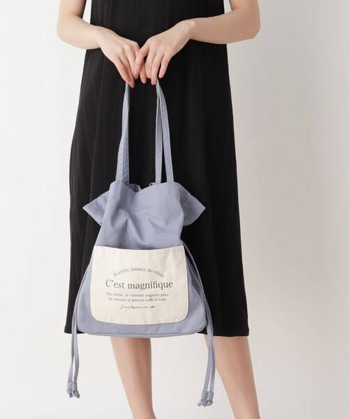 pink adobe（ピンクアドベ）の「◆キャンバスロゴポケット巾着トートバッグ（トートバッグ・レディース・ブラック/グレー/ブルー/アイボリー/ライトベージュ・00）」の16枚目の写真