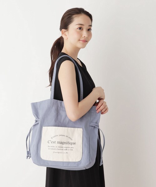 pink adobe（ピンクアドベ）の「◆キャンバスロゴポケット巾着トートバッグ（トートバッグ・レディース・ブラック/グレー/ブルー/アイボリー/ライトベージュ・00）」の14枚目の写真