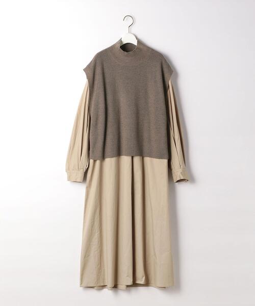 green label relaxing（グリーンレーベルリラクシング）の「ニット ベスト ＆ シャツ ワンピース セット（ワンピース・レディース・ベージュ/オフホワイト・FREE）」の9枚目の写真