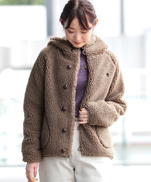Ray BEAMS（レイビームス）の「【WEB限定】GYMPHLEX / ボア ボタン フーディー（パーカー・レディース・ブラウン/シルバー・14/16）」の3枚目の写真