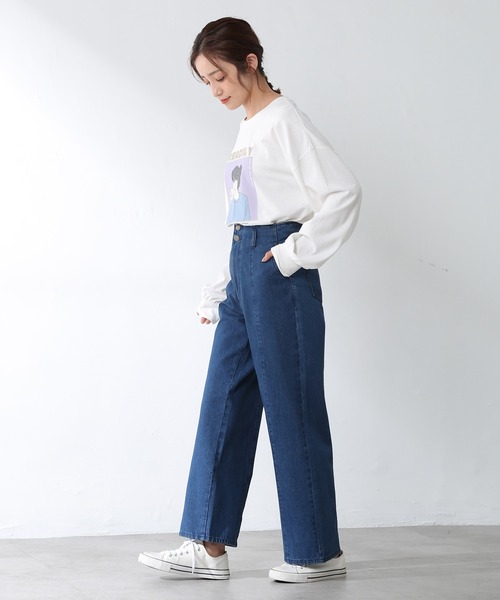 Honeys(ハニーズ)の「デニムストレートパンツ(デニムパンツ・レディース・グレー/インディゴブルー/アイボリー/モカ/ラベンダー/スミクロ/ブラック・S/M/L)」の14枚目の写真