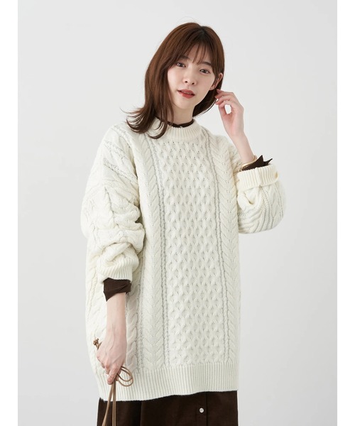 earth music&ecology(アースミュージックアンドエコロジー)の「【WEB限定】ケーブルビッグニットプルオーバー *(ニット/セーター・レディース・ブラウン/レッド/グリーン/アイボリー/グレイッシュベージュ・FREE)」の6枚目の写真