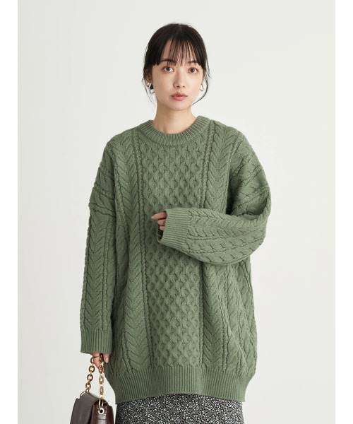 earth music&ecology(アースミュージックアンドエコロジー)の「【WEB限定】ケーブルビッグニットプルオーバー *(ニット/セーター・レディース・ブラウン/レッド/グリーン/アイボリー/グレイッシュベージュ・FREE)」の12枚目の写真
