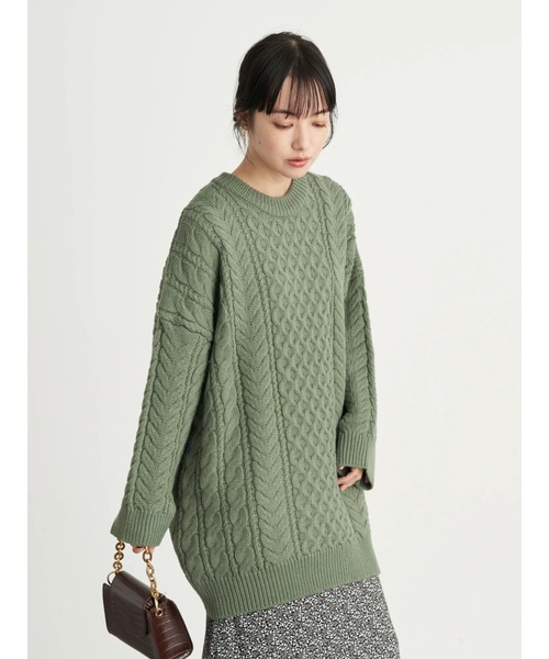 earth music&ecology(アースミュージックアンドエコロジー)の「【WEB限定】ケーブルビッグニットプルオーバー *(ニット/セーター・レディース・ブラウン/レッド/グリーン/アイボリー/グレイッシュベージュ・FREE)」の22枚目の写真