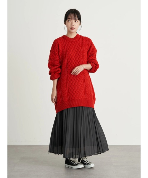 earth music&ecology(アースミュージックアンドエコロジー)の「【WEB限定】ケーブルビッグニットプルオーバー *(ニット/セーター・レディース・ブラウン/レッド/グリーン/アイボリー/グレイッシュベージュ・FREE)」の13枚目の写真