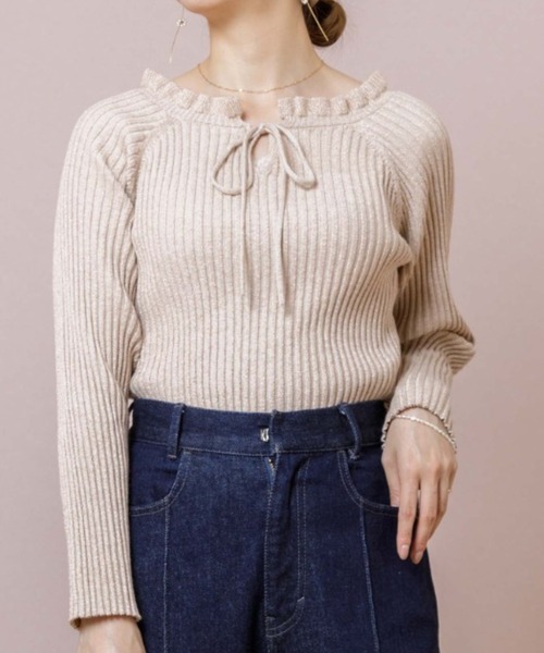 flower（フラワー）の「スパークルリブニット（ニット/セーター・レディース・ベージュ/ブラウン・FREE）」の2枚目の写真