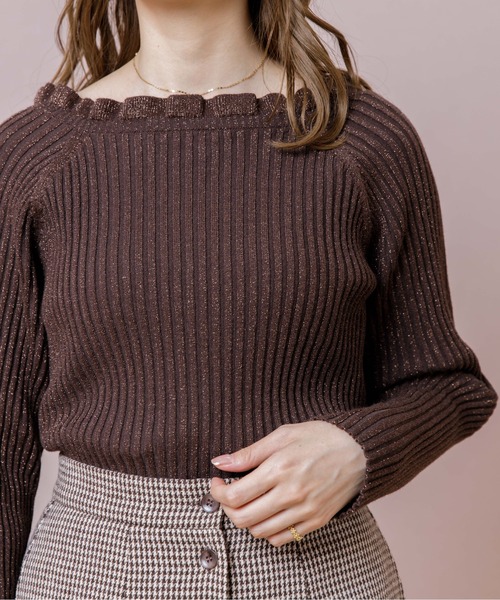 flower（フラワー）の「スパークルリブニット（ニット/セーター・レディース・ベージュ/ブラウン・FREE）」の3枚目の写真