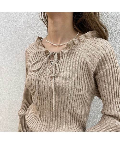 flower（フラワー）の「スパークルリブニット（ニット/セーター・レディース・ベージュ/ブラウン・FREE）」の15枚目の写真