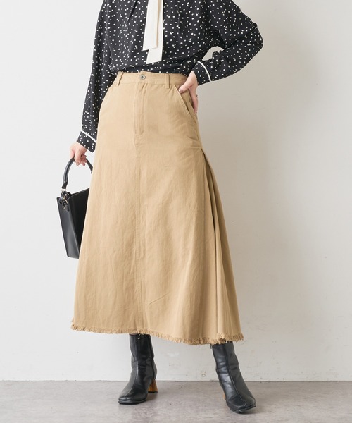natural couture（ナチュラルクチュール）の「【WEB限定】サイドタックフリンジスカート Mサイズ（スカート・レディース・ベージュ/ピンク/インディゴブルー・FREE）」の2枚目の写真
