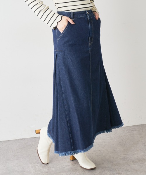 natural couture（ナチュラルクチュール）の「【WEB限定】サイドタックフリンジスカート Mサイズ（スカート・レディース・ベージュ/ピンク/インディゴブルー・FREE）」の3枚目の写真