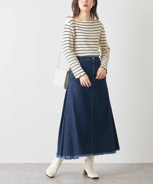 natural couture（ナチュラルクチュール）の「【WEB限定】サイドタックフリンジスカート Mサイズ（スカート・レディース・ベージュ/ピンク/インディゴブルー・FREE）」の9枚目の写真