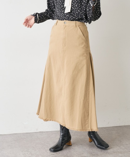 natural couture（ナチュラルクチュール）の「【WEB限定】サイドタックフリンジスカート Mサイズ（スカート・レディース・ベージュ/ピンク/インディゴブルー・FREE）」の4枚目の写真