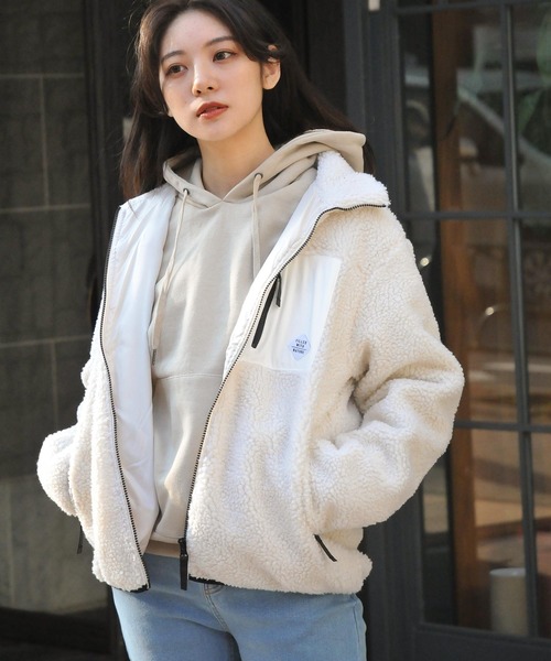 ZIP FIVE(ジップファイブ)の「【ZIP FIVE】 ボア フリース スタンド ジャケット / ブルゾン(ブルゾン・メンズ・ホワイト/ブラック/ダークグリーン/ベージュ/カーキ/マルチ/モカ/ライトパープル/キャメル/ホワイト系/ブラック系/ブラック系1/ブラウン系/ベージュ系/ホワイト×グリーン/ベージュ×ブラック・MEDIUM/LARGE/X-LARGE)」の3枚目の写真