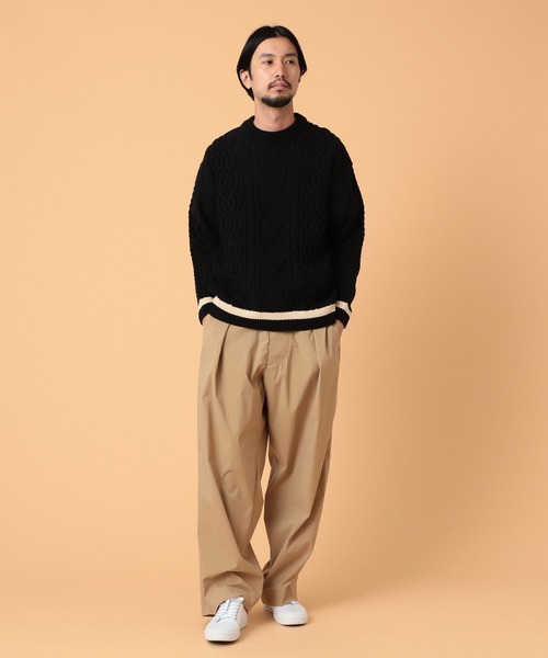BEAMS LIGHTS（ビームスライツ）の「BEAMS LIGHTS / ルーズ ケーブル クルーネック ニット（ニット/セーター・メンズ・ネイビー/オフホワイト/チャコールグレー/インディゴブルー/ブラック/ホワイト・SMALL/MEDIUM/LARGE）」の7枚目の写真