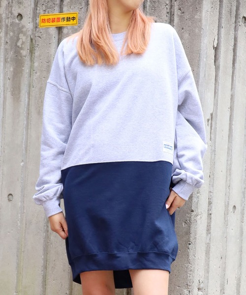GERRY（ジェリー）の「GERRY COSBY/ジェリーコスビー TALL-SIZE 2T TUBE CREW SWEAT ツートーン ワンピース（ワンピース・レディース・アッシュグレー/パープル/ネイビー/グリーン/ヘザーグレー/ワイン・M）」の4枚目の写真