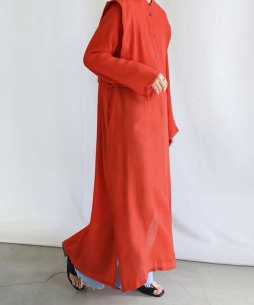 select MOCA（セレクトモカ）の「オープンスリーブシアースラブロングワンピース（ワンピース・レディース・ブラック/サックスブルー/オレンジ・FREE）」の6枚目の写真