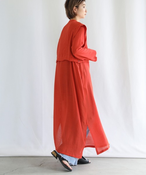 select MOCA（セレクトモカ）の「オープンスリーブシアースラブロングワンピース（ワンピース・レディース・ブラック/サックスブルー/オレンジ・FREE）」の8枚目の写真