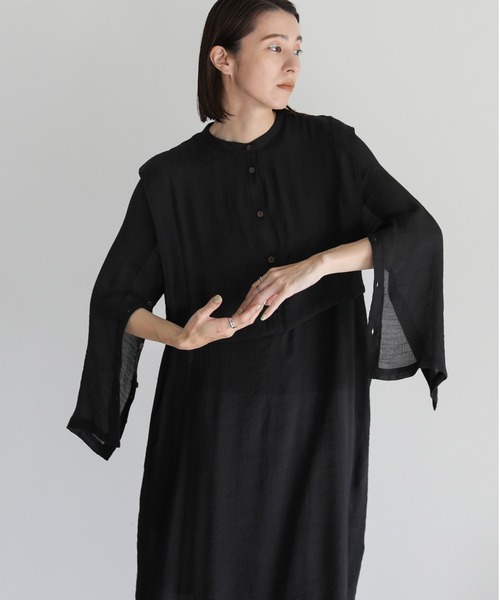 select MOCA（セレクトモカ）の「オープンスリーブシアースラブロングワンピース（ワンピース・レディース・ブラック/サックスブルー/オレンジ・FREE）」の21枚目の写真