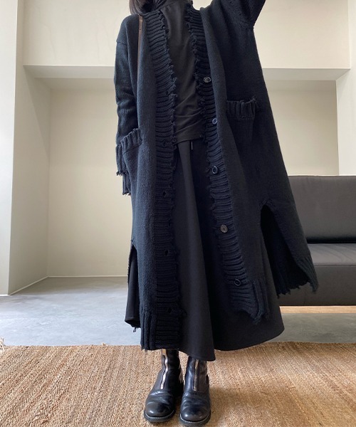 chuclla（チュクラ）の「【chuclla】【2022SS】Fray detail long knit cardigan chw22s047（ニット/セーター・レディース・ブラック・FREE）」の5枚目の写真