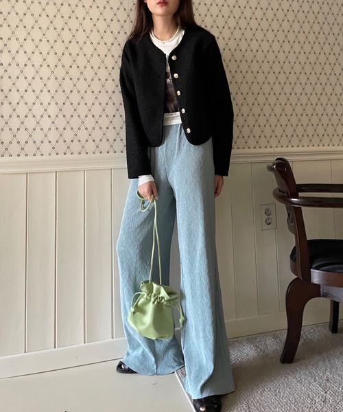 Didot.showroom(ディドット ショールーム)の「プードルツイードノーカラージャケット(ノーカラージャケット・レディース・ブラック/ベージュ/アイボリー・FREE)」の5枚目の写真
