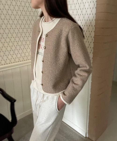 Didot.showroom(ディドット ショールーム)の「プードルツイードノーカラージャケット(ノーカラージャケット・レディース・ブラック/ベージュ/アイボリー・FREE)」の16枚目の写真