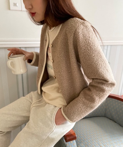 Didot.showroom(ディドット ショールーム)の「プードルツイードノーカラージャケット(ノーカラージャケット・レディース・ブラック/ベージュ/アイボリー・FREE)」の18枚目の写真