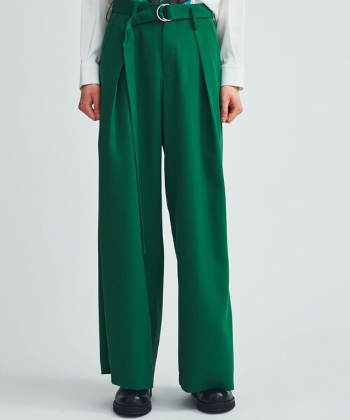 LiNoH（リノー）の「BELTED WIDE PANTS（スラックス・メンズ・ブラック/グリーン・2/1）」の2枚目の写真
