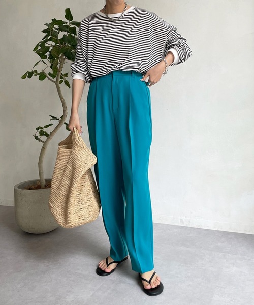 DouDou（ドゥドゥ）の「シアーボーダーTEE（Tシャツ/カットソー・レディース・ブラック/カーキ/サックスブルー/ネイビー/グレー・FREE）」の14枚目の写真