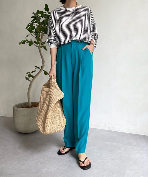 DouDou（ドゥドゥ）の「シアーボーダーTEE（Tシャツ/カットソー・レディース・ブラック/カーキ/サックスブルー/ネイビー/グレー・FREE）」の13枚目の写真