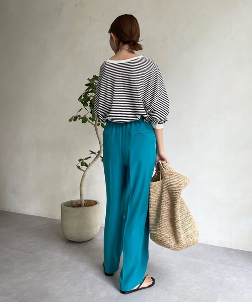 DouDou（ドゥドゥ）の「シアーボーダーTEE（Tシャツ/カットソー・レディース・ブラック/カーキ/サックスブルー/ネイビー/グレー・FREE）」の10枚目の写真