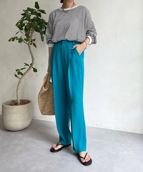 DouDou（ドゥドゥ）の「シアーボーダーTEE（Tシャツ/カットソー・レディース・ブラック/カーキ/サックスブルー/ネイビー/グレー・FREE）」の12枚目の写真