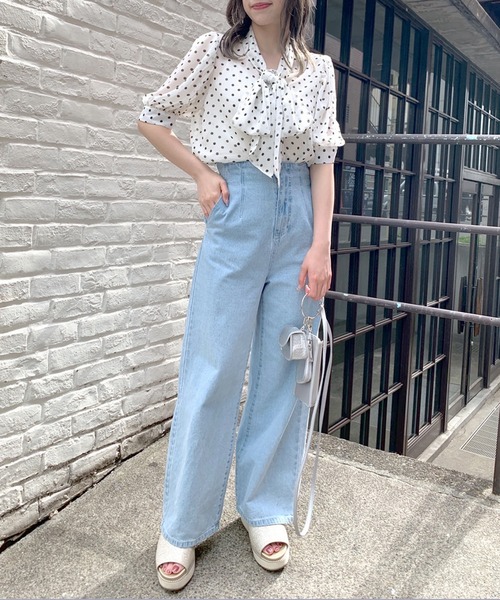 OLIVE des OLIVE（オリーブデオリーブ）の「ボウタイ半袖ブラウス（シャツ/ブラウス・レディース・ホワイト/オフホワイト/アイボリー・FREE）」の5枚目の写真